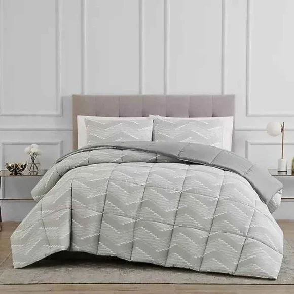 Reversible 2-Piece Chevron Twin Comforter Set in Grey
